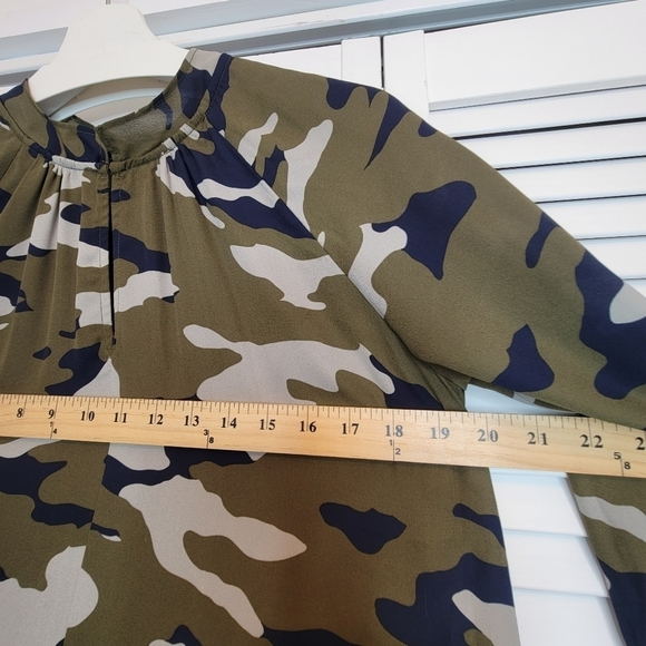 BANANA REPUBLIC Green Camo Mini Dress Long Sleeve Drop Waist Women Small V Neck - Picture 5 of 10